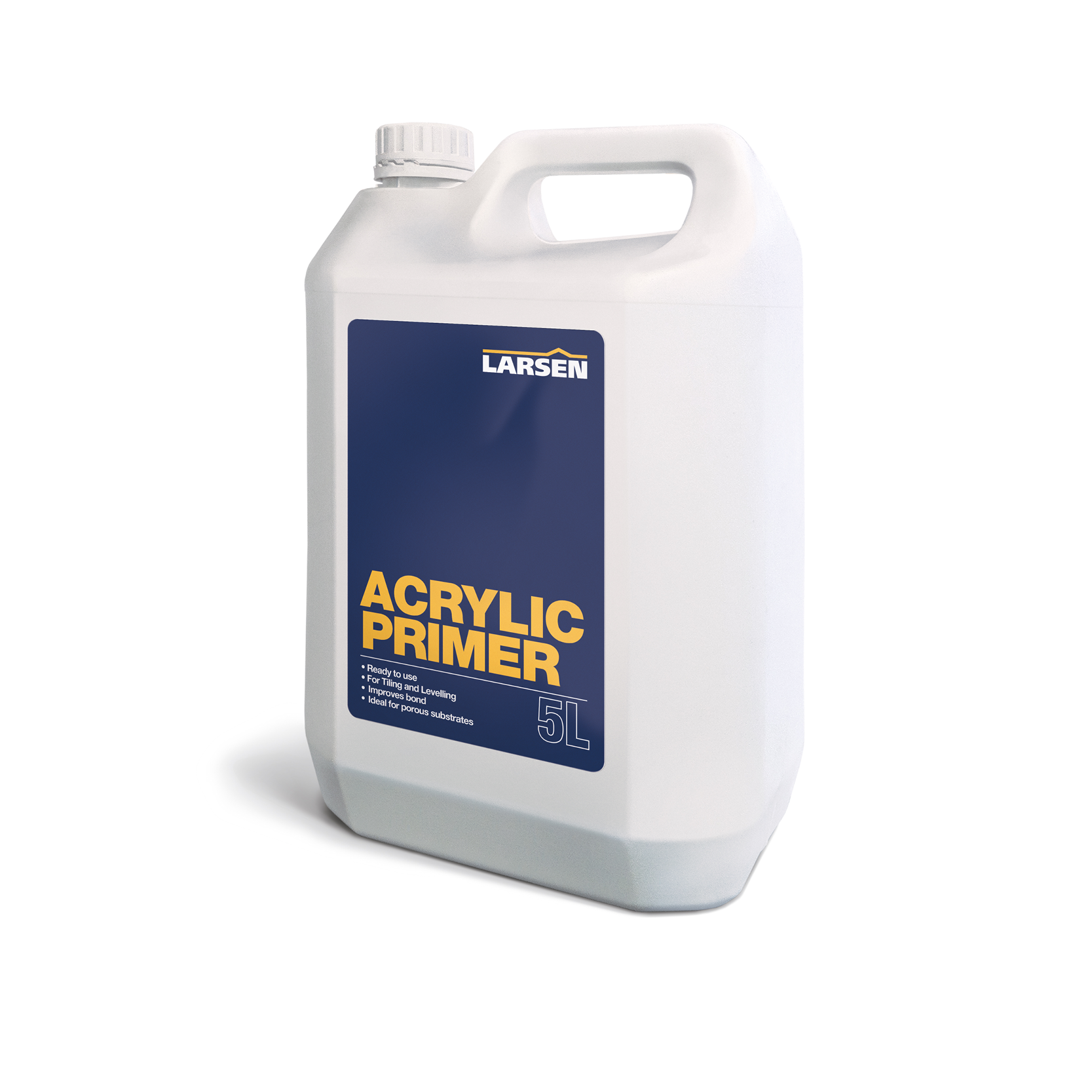 Tub of Larsen Acrylic Pink Primer — main packshot of the water-based pink-tinted acrylic primer for absorbent substrates.
