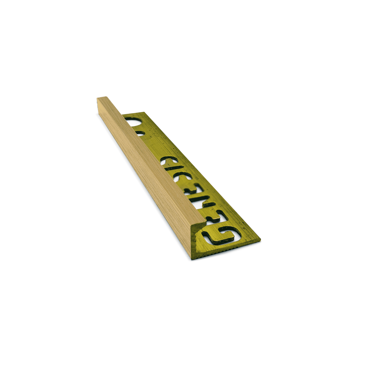 Genesis EPB solid brass straight edge tile trim 2.7m, 8mm depth, brushed brass finish