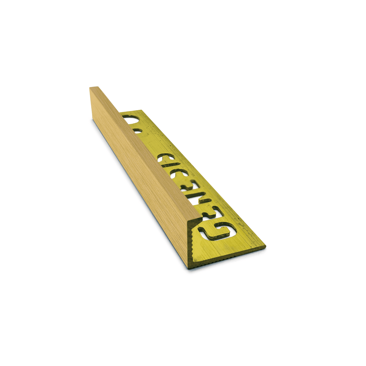 Genesis EPB solid brass straight edge tile trim 2.7m, 12mm depth, brushed brass finish