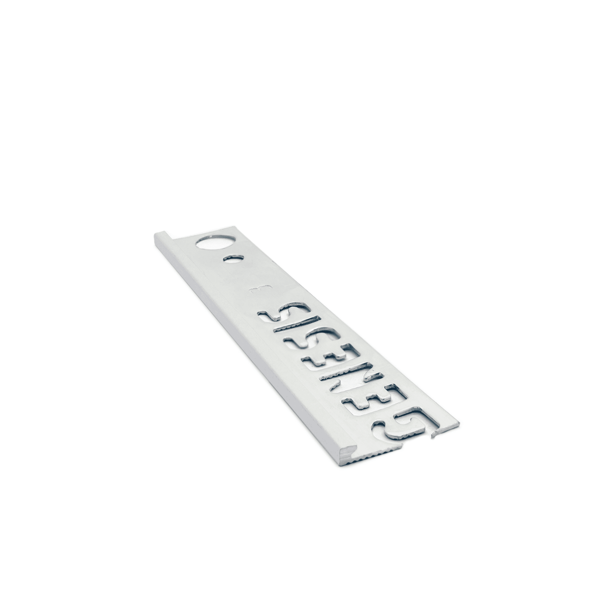 Genesis ESA aluminium straight edge tile trim in Matt Silver finish, 2.25mm depth, 2.5m length