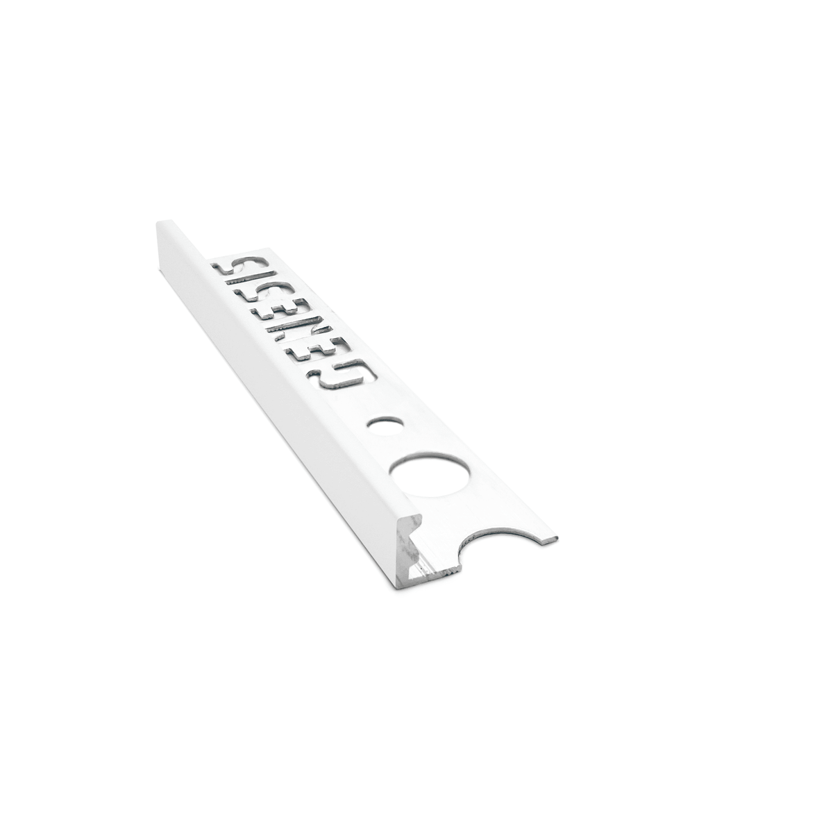 Genesis ESA aluminium straight edge tile trim in Matt White finish, 8mm depth, 2.5m length