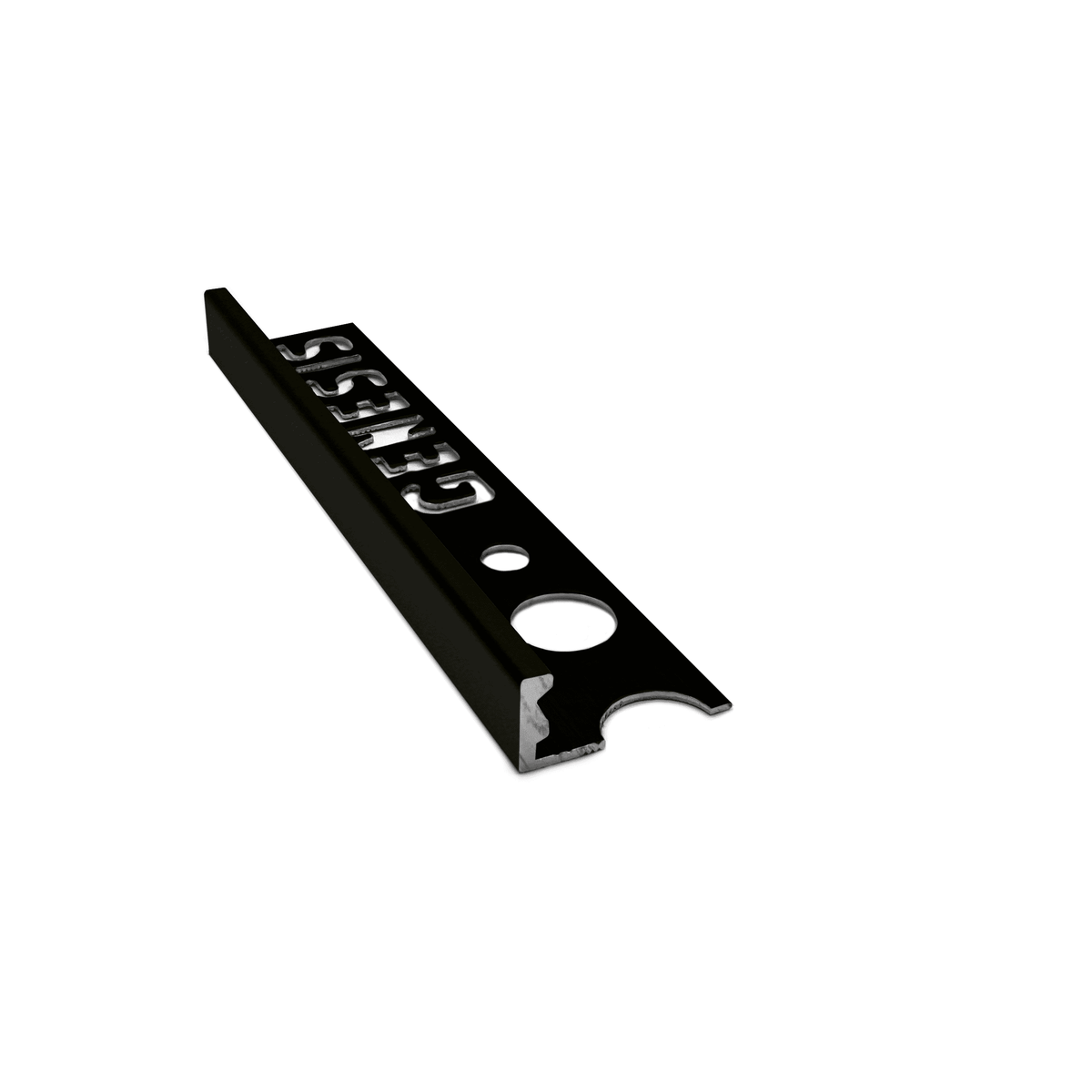 Genesis ESA aluminium straight edge tile trim in Matt Black finish, 8mm depth, 2.5m length
