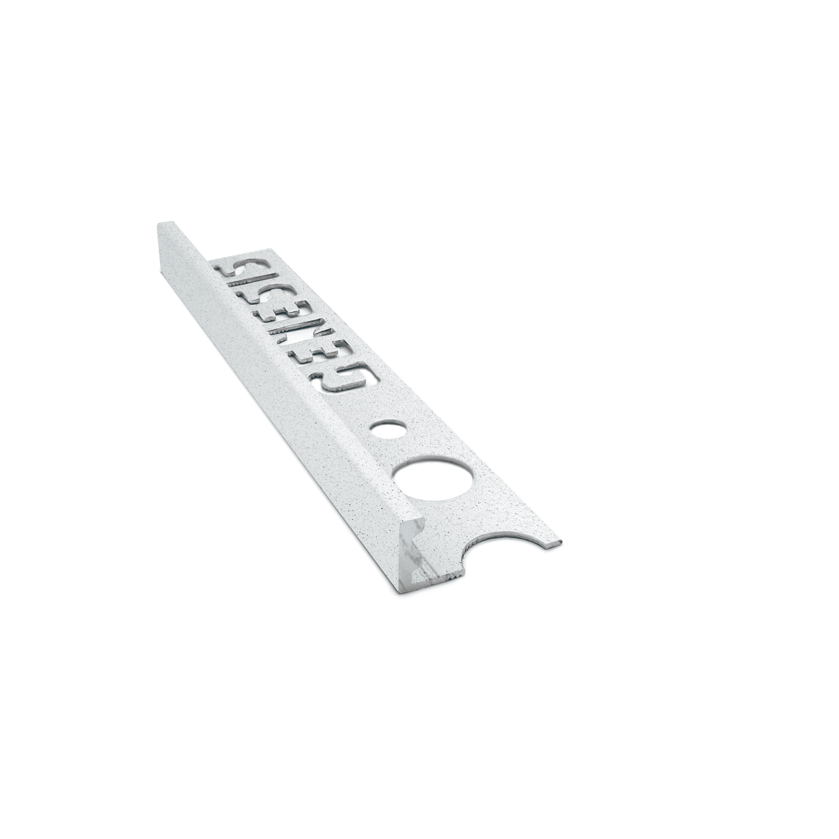 Genesis ESA aluminium straight edge tile trim in Chalk Stone effect finish, 8mm depth, 2.5m length