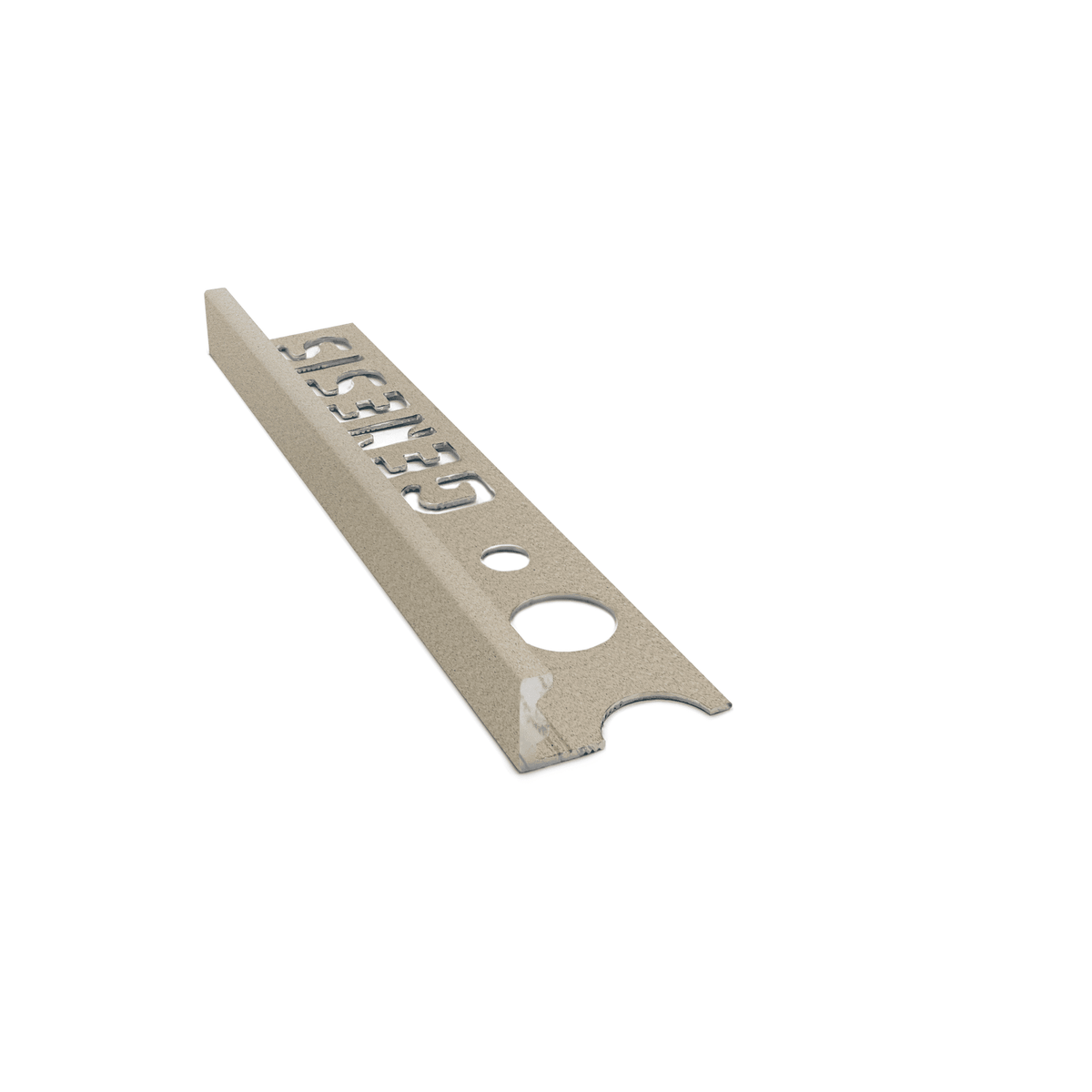 Genesis ESA aluminium straight edge tile trim in Sand Stone effect finish, 8mm depth, 2.5m length