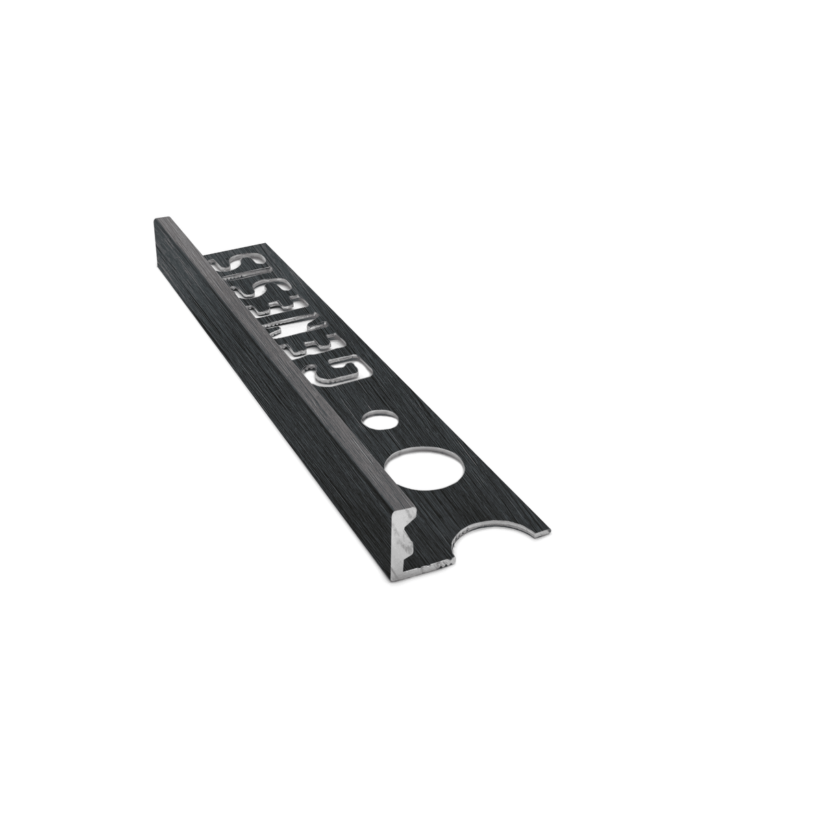 Genesis ESA aluminium straight edge tile trim in Gunmetal finish, 8mm depth, 2.5m length