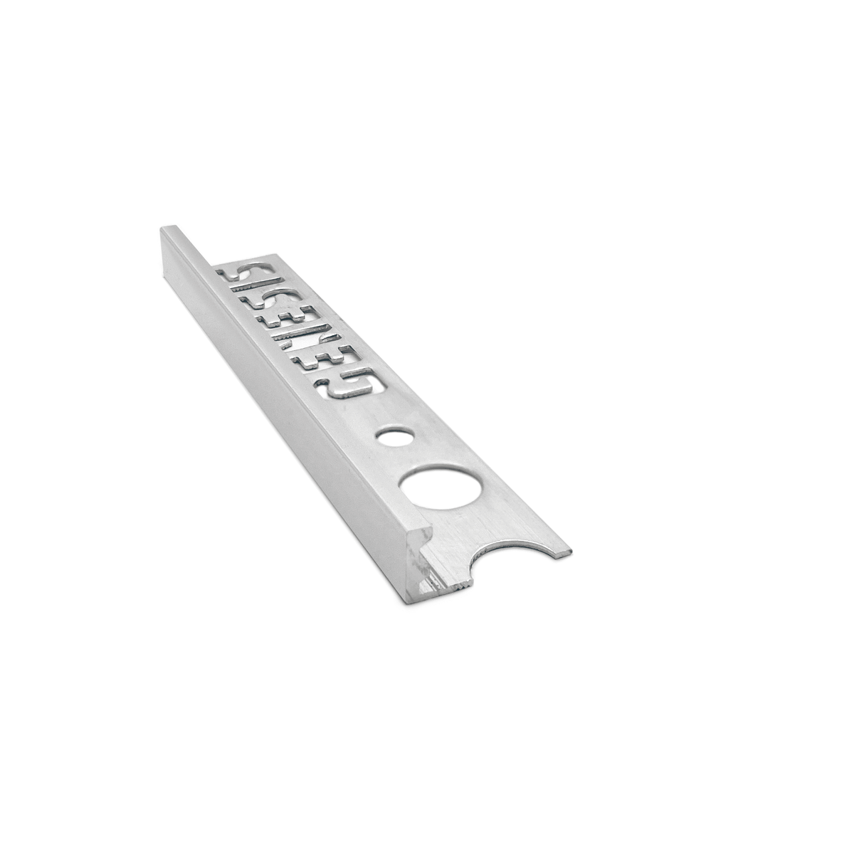 Genesis ESA aluminium straight edge tile trim in Bright Silver finish, 8mm depth, 2.5m length