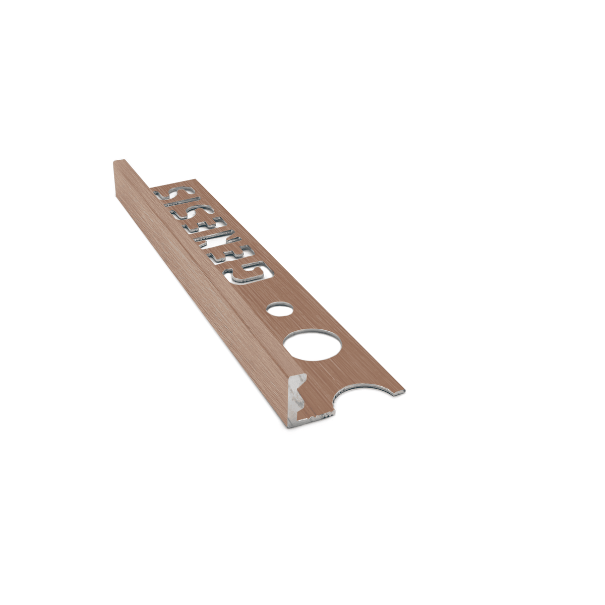 Genesis ESA aluminium straight edge tile trim in Brushed Copper finish, 8mm depth, 2.5m length