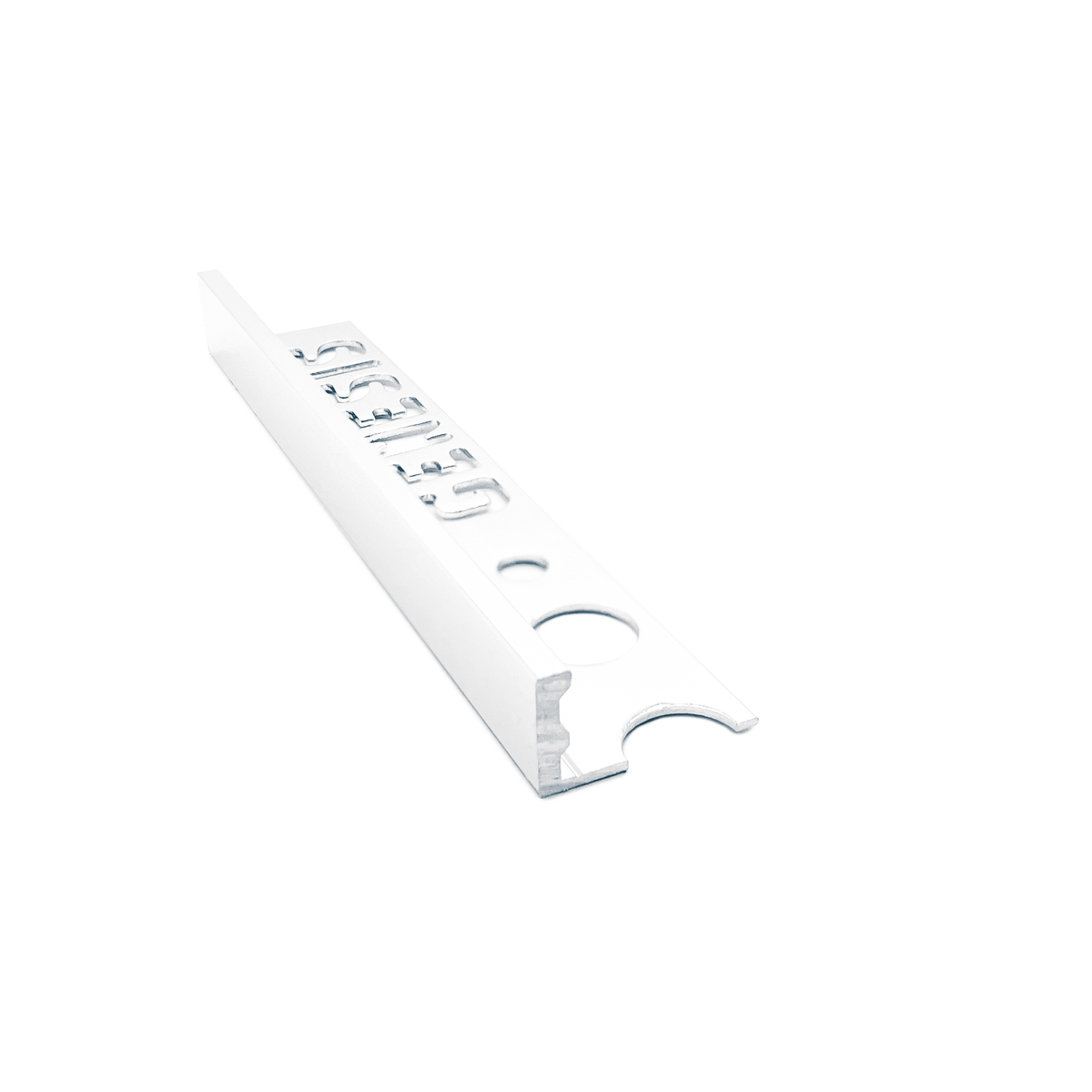 Genesis ESA aluminium straight edge tile trim in White finish, 10mm depth, 2.5m length