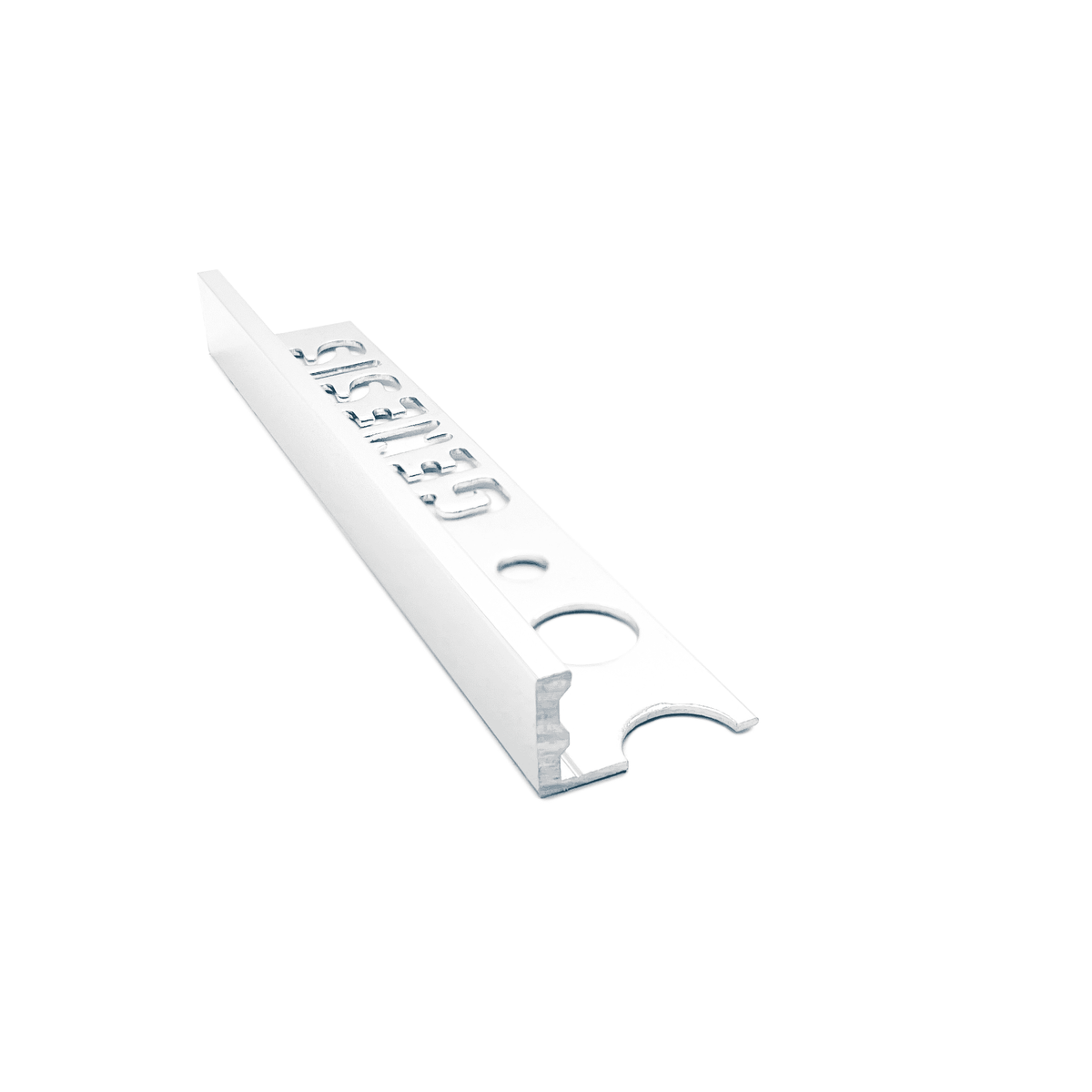 Genesis ESA aluminium straight edge tile trim in Matt White finish, 10mm depth, 2.5m length