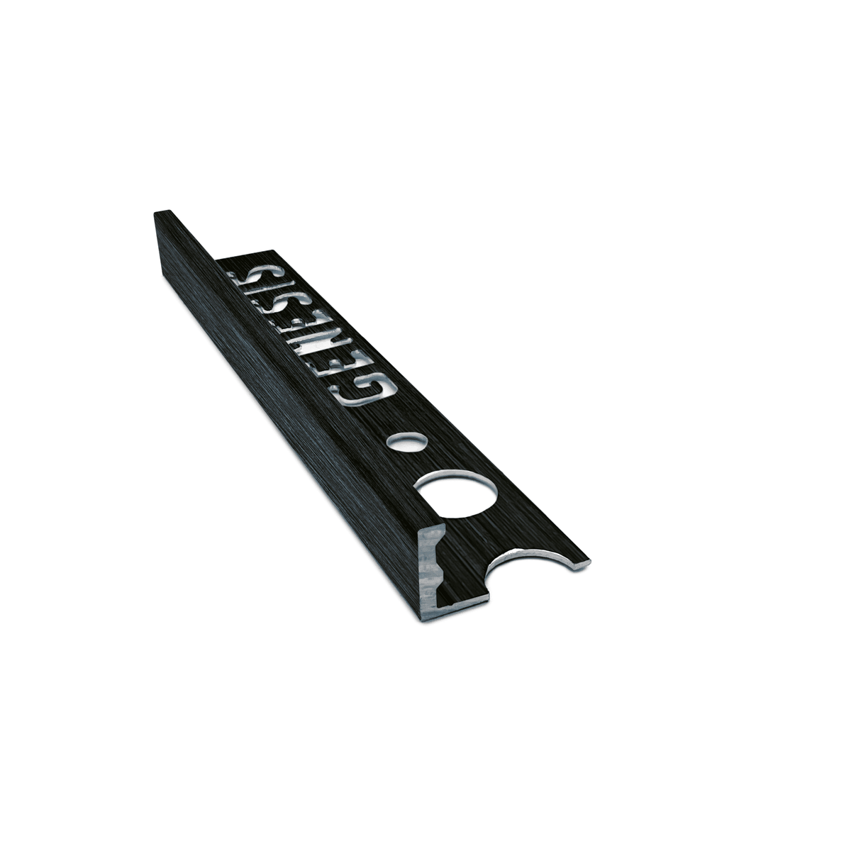 Genesis ESA aluminium straight edge tile trim in Brushed Black finish, 10mm depth, 2.5m length
