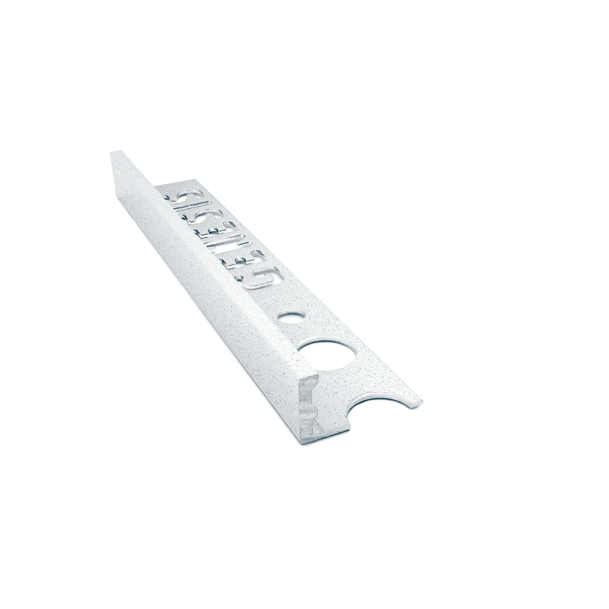 Genesis ESA aluminium straight edge tile trim in Chalk Stone effect finish, 10mm depth, 2.5m length