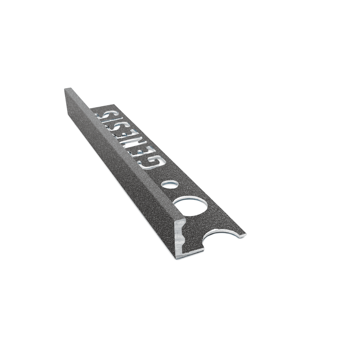 Genesis ESA aluminium straight edge tile trim in Dark Granite effect finish, 10mm depth, 2.5m length
