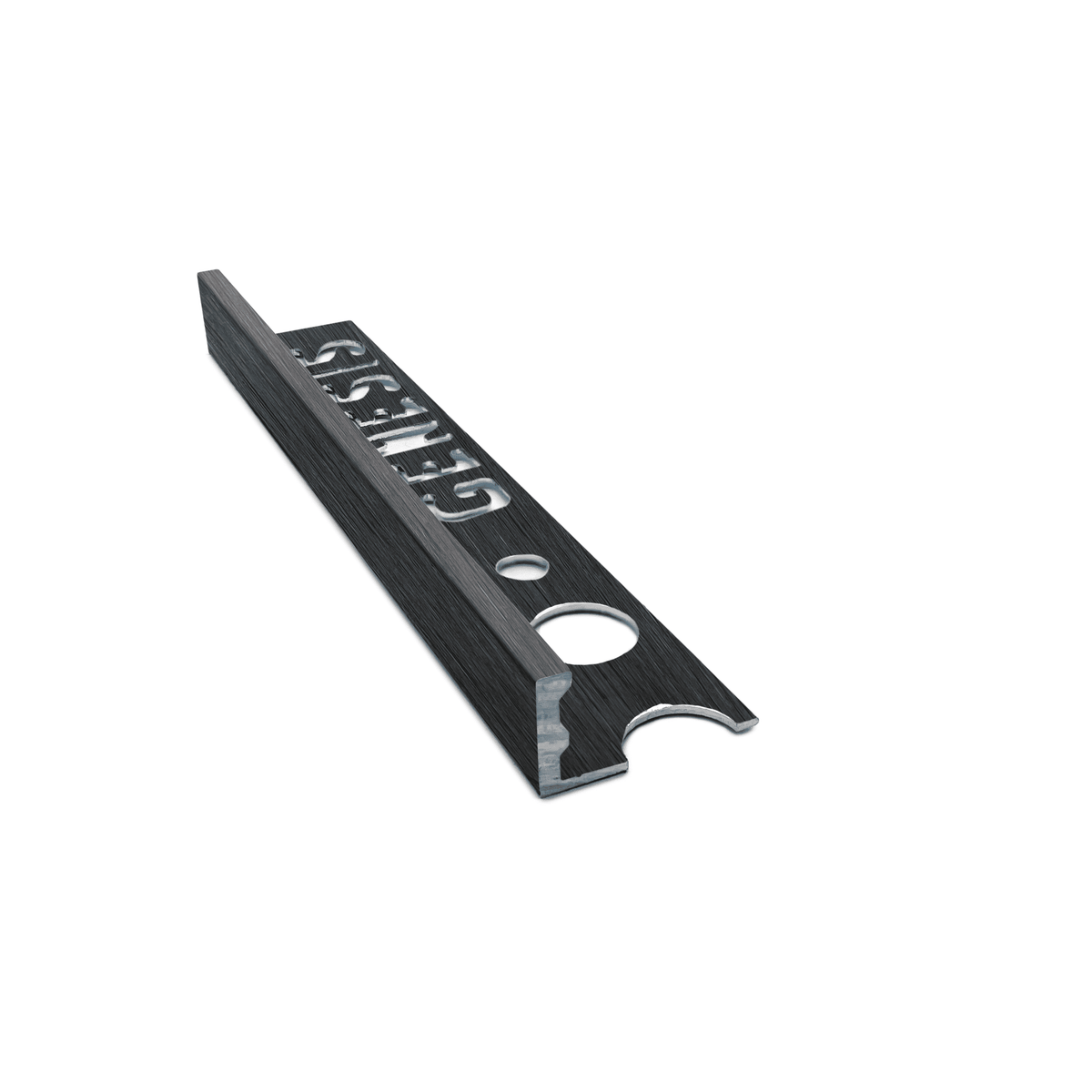 Genesis ESA aluminium straight edge tile trim in Gunmetal finish, 10mm depth, 2.5m length