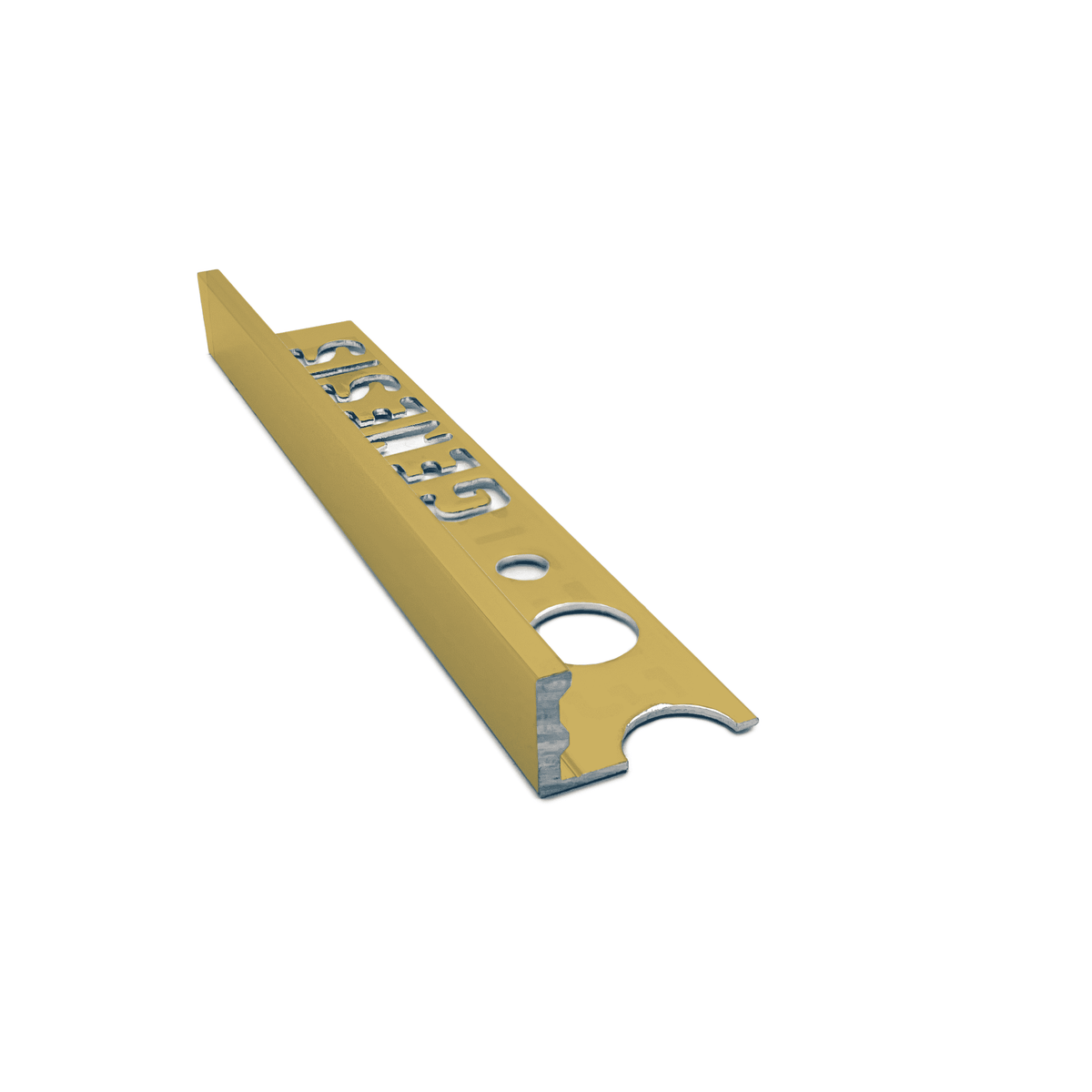Genesis ESA aluminium straight edge tile trim in Matt Brass finish, 10mm depth, 2.5m length