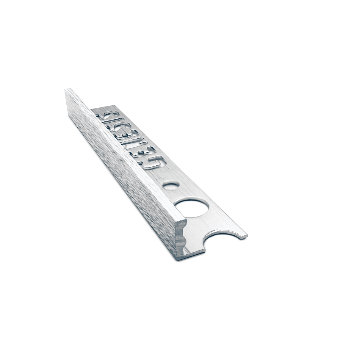 Genesis ESA aluminium straight edge tile trim in Brushed Silver finish, 10mm depth, 2.5m length