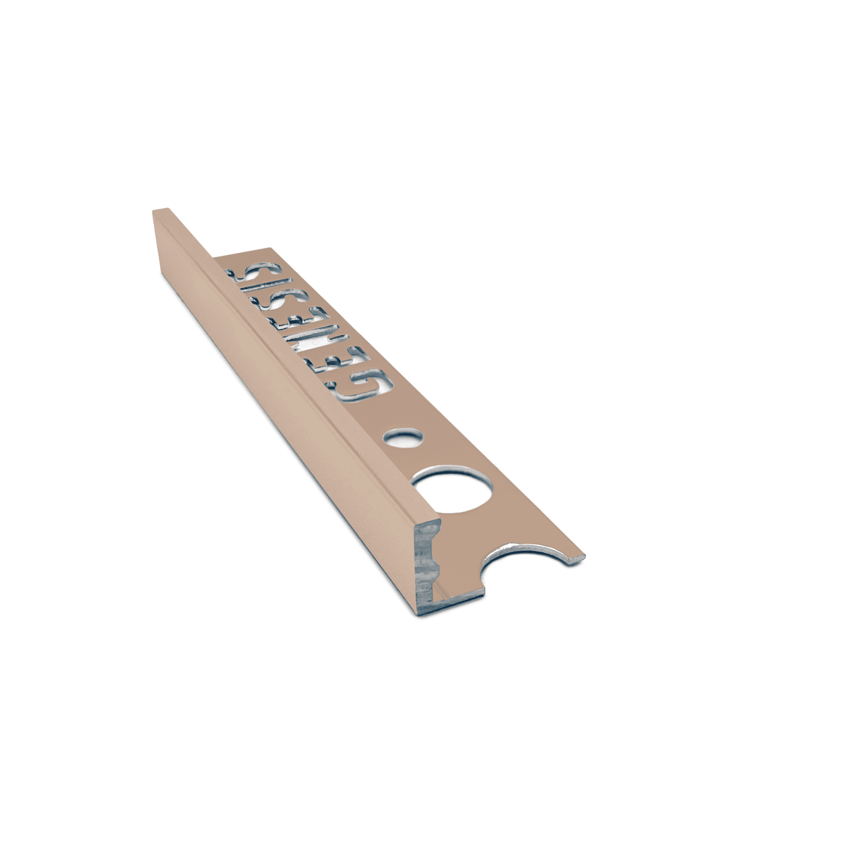 Genesis ESA aluminium straight edge tile trim in Bright Copper finish, 10mm depth, 2.5m length