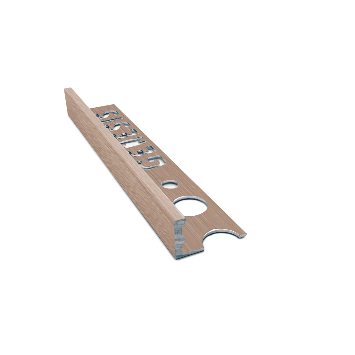 Genesis ESA aluminium straight edge tile trim in Brushed Copper finish, 10mm depth, 2.5m length