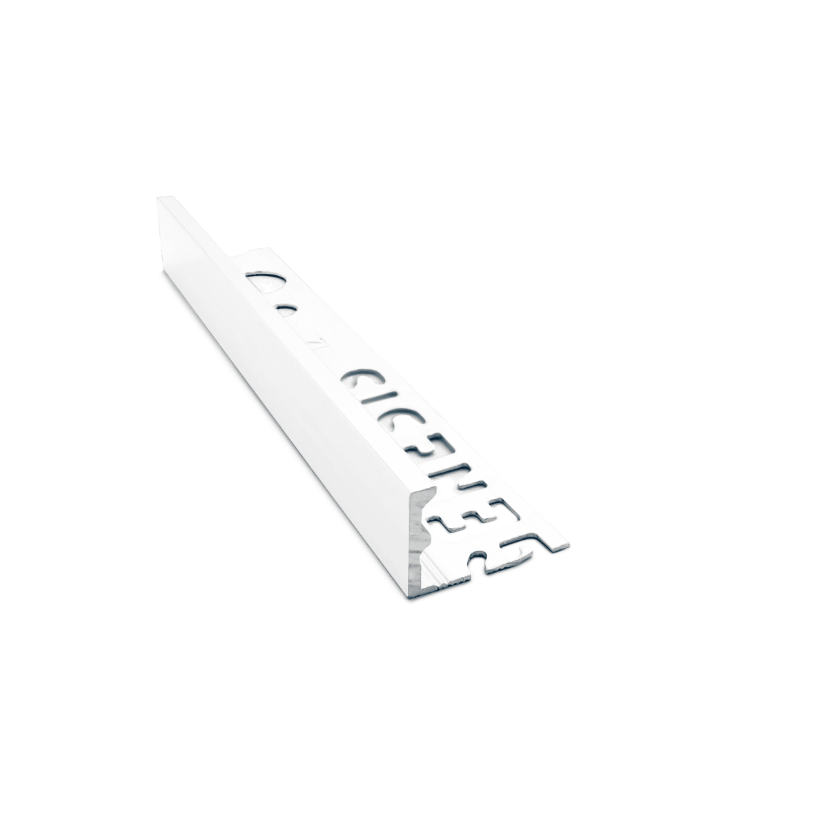 Genesis ESA aluminium straight edge tile trim in White finish, 12mm depth, 2.5m length