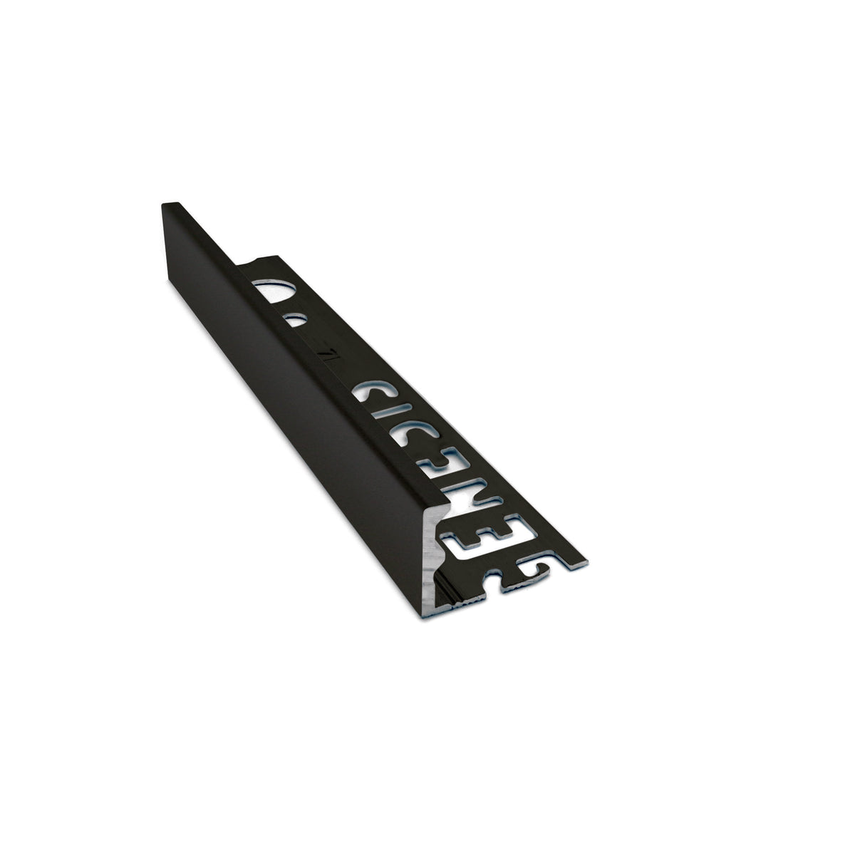 Genesis ESA aluminium straight edge tile trim in Black finish, 12mm depth, 2.5m length