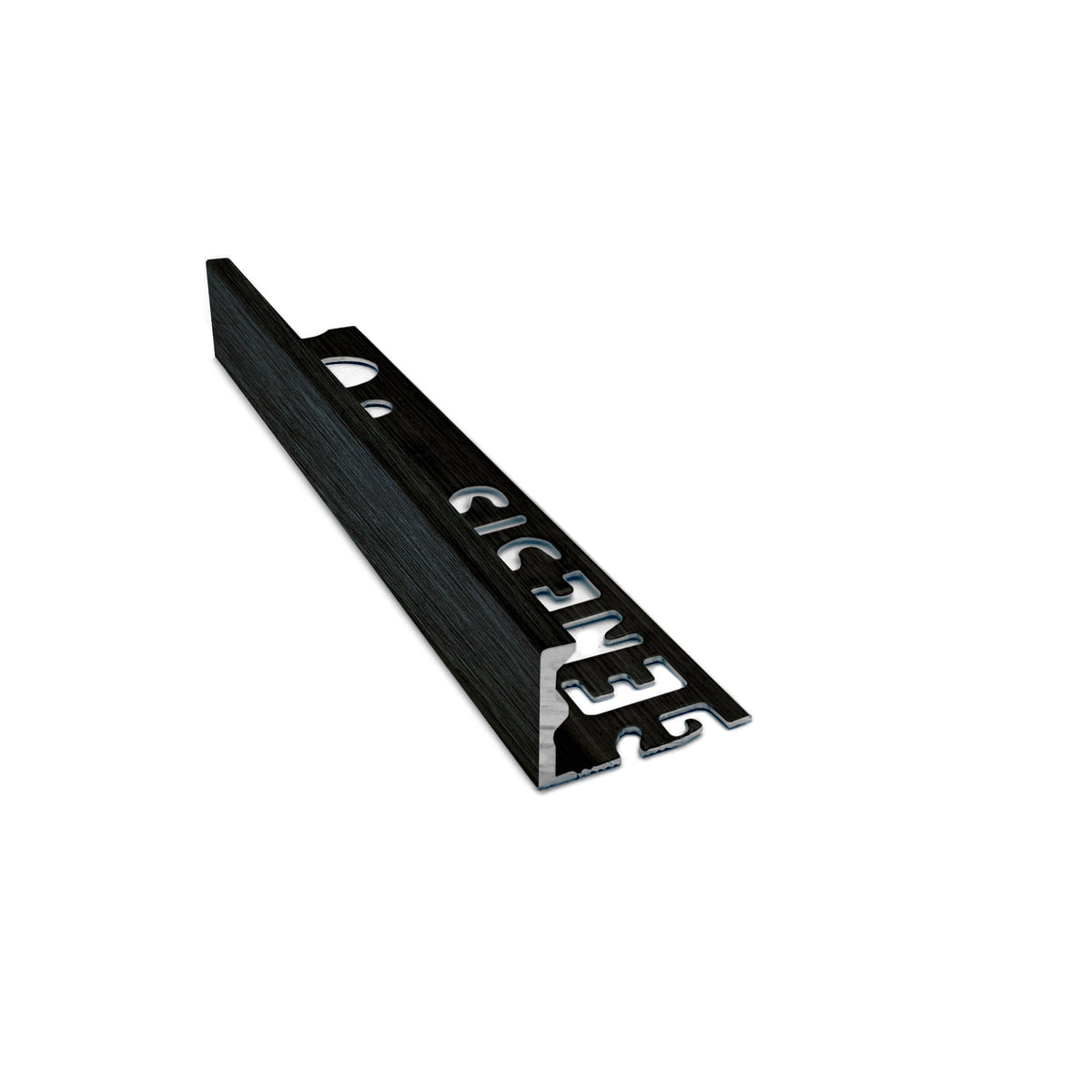 Genesis ESA aluminium straight edge tile trim in Brushed Black finish, 12mm depth, 2.5m length