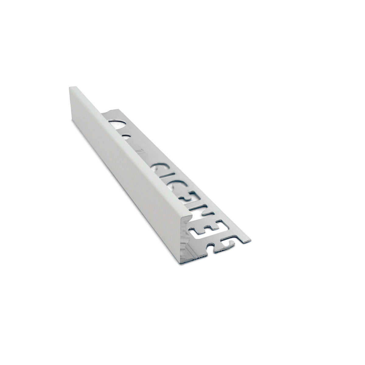 Genesis ESA aluminium straight edge tile trim in Soft Grey finish, 12mm depth, 2.5m length