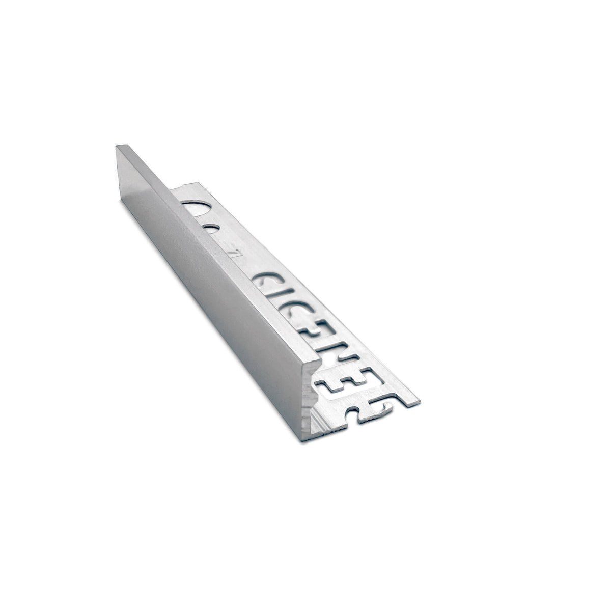 Genesis ESA aluminium straight edge tile trim in Bright Silver finish, 12mm depth, 2.5m length