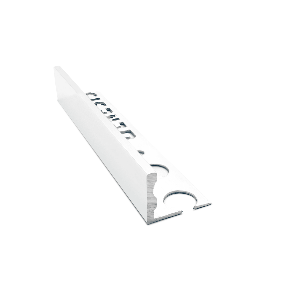Genesis ESA aluminium straight edge tile trim in White finish, 15mm depth, 2.5m length