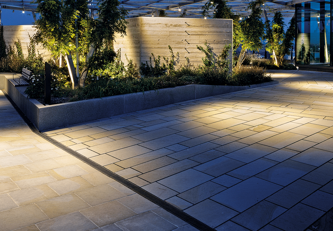 Exterior tiling application photo featuring Larsen Fusion XT Brush-Joint filling the joints between paving units on an external surface.