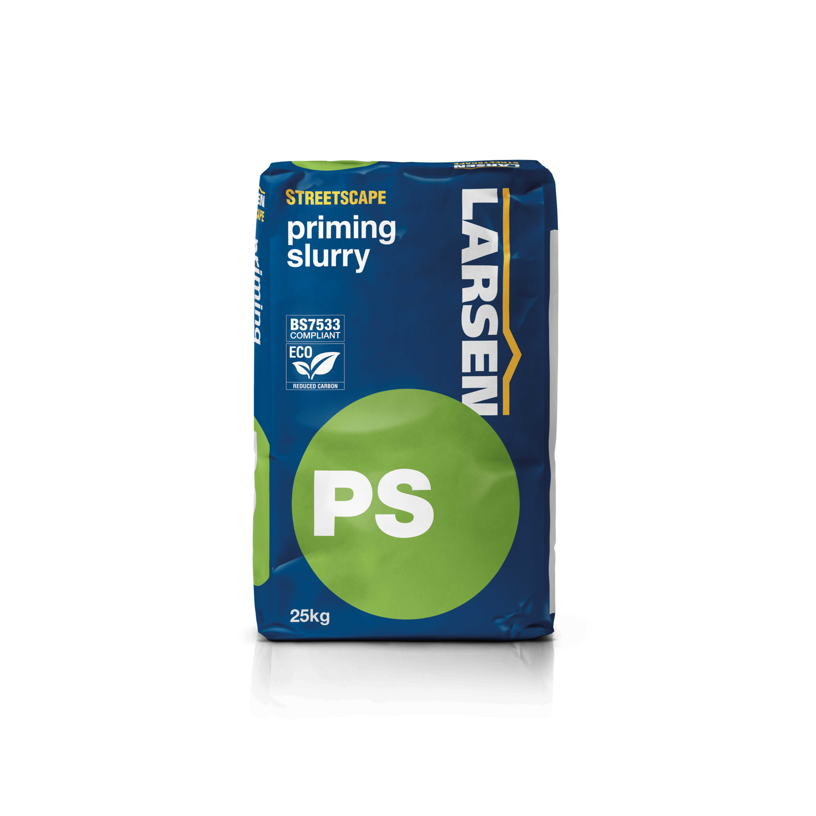 Bag of Larsen Priming Slurry PS Eco — main packshot of the ready-to-use cementitious bonding slurry for screed and concrete preparation.