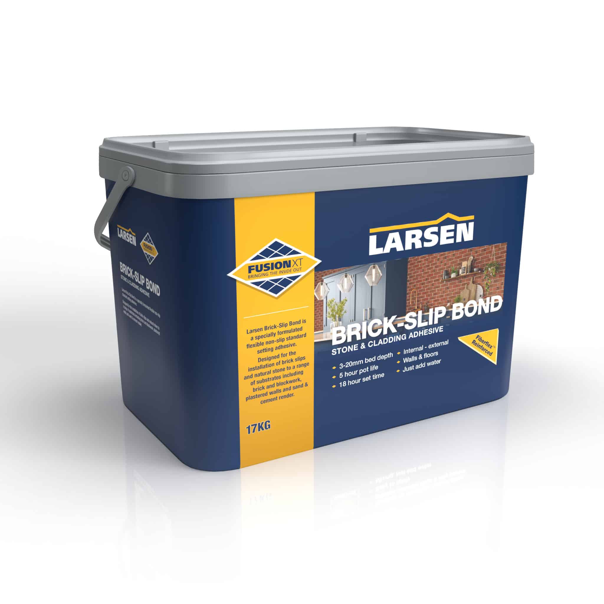 Larsen Fusion XT Brick Slip Bond builders bag — main packshot of the polymer-modified exterior brick slip adhesive.
