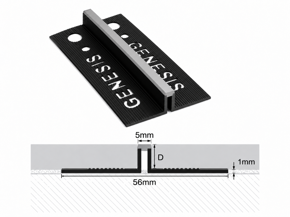 Genesis MLT grey PVC slim movement joint 5mm profile dimensions diagram