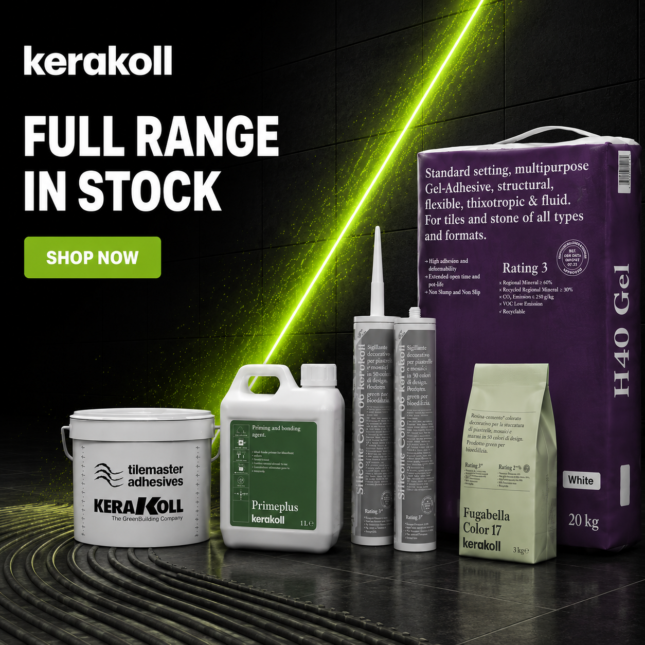 Kerakoll tile adhesives and green building products — shop the Kerakoll range at Millcot