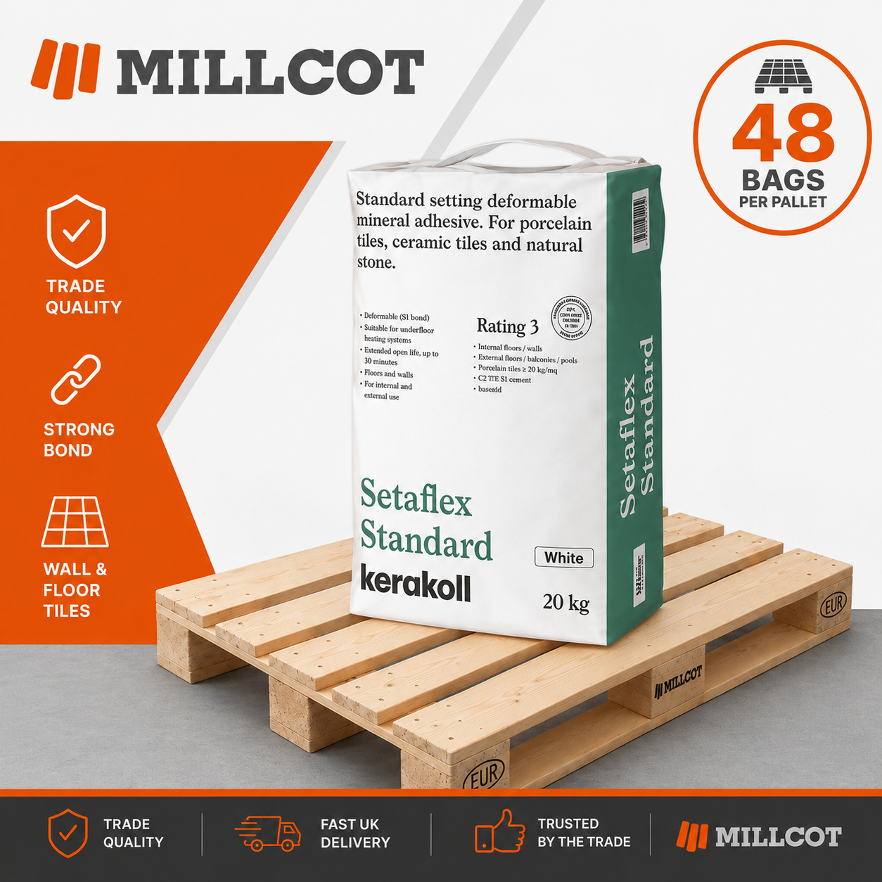 Kerakoll Setaflex Standard Set White Tile Adhesive Full Pallet 48 x 20kg Bags