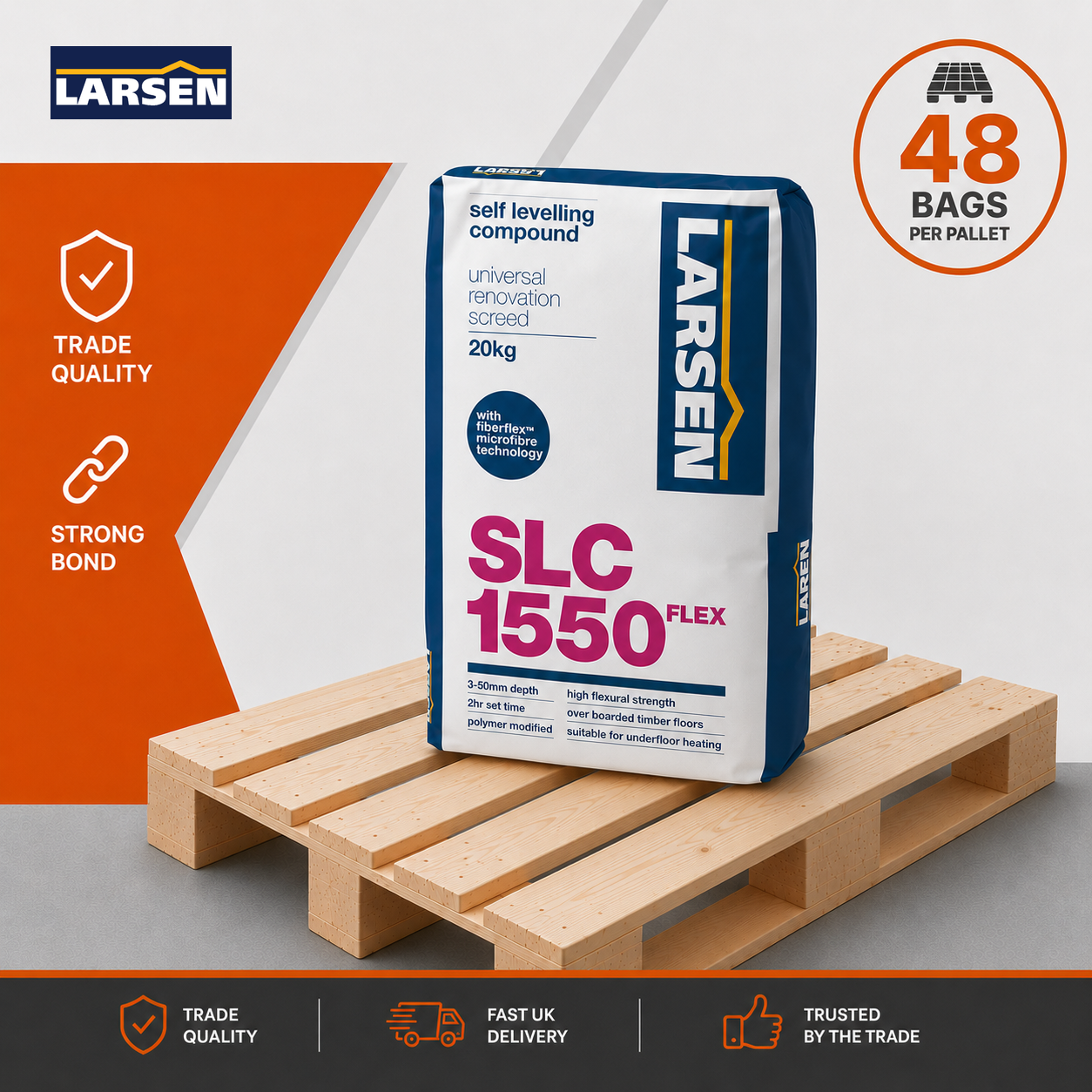 Larsen SLC 1550 flexible fibre reinforced self-levelling compound 20kg full pallet of 48 bags