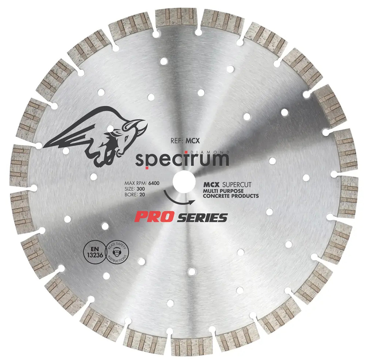 300mm Spectrum Superior Supercut MCX diamond blade — main packshot of the professional reinforced-concrete and granite cutting blade.