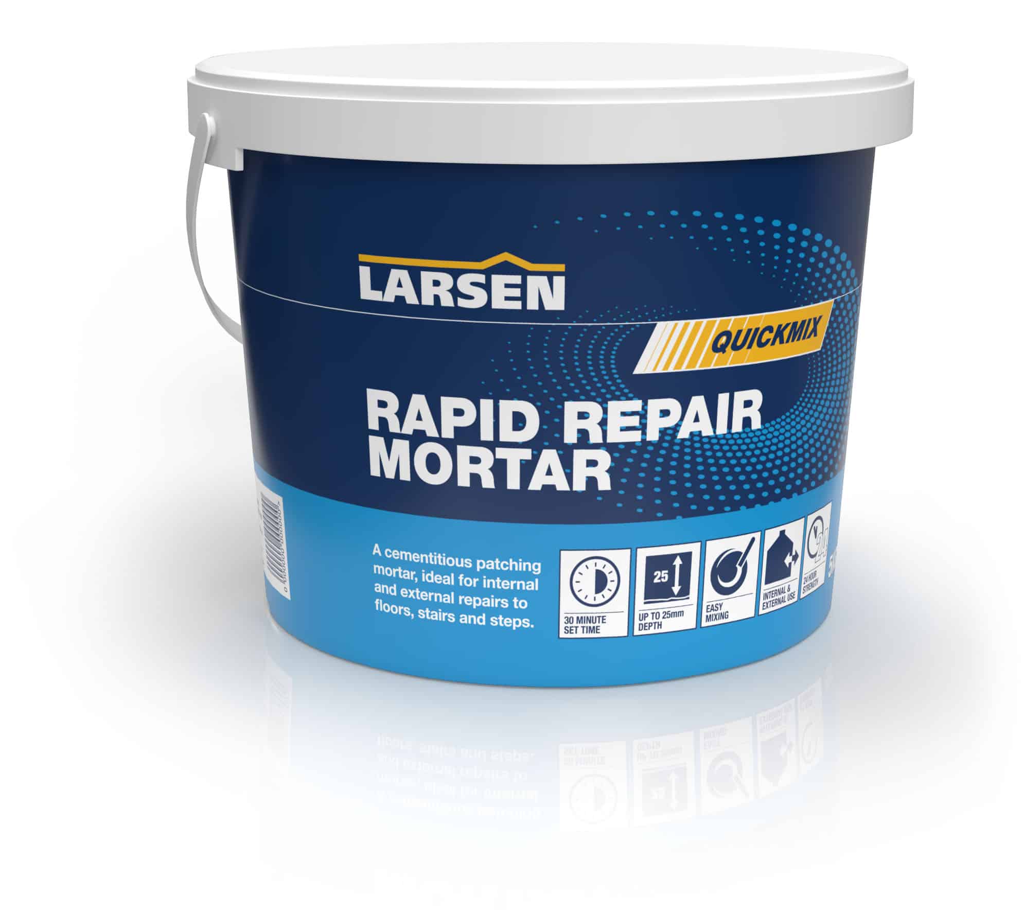Larsen Quickmix Rapid Repair Mortar secondary product view — pack photographed on a plain background to highlight the green Quickmix branding.