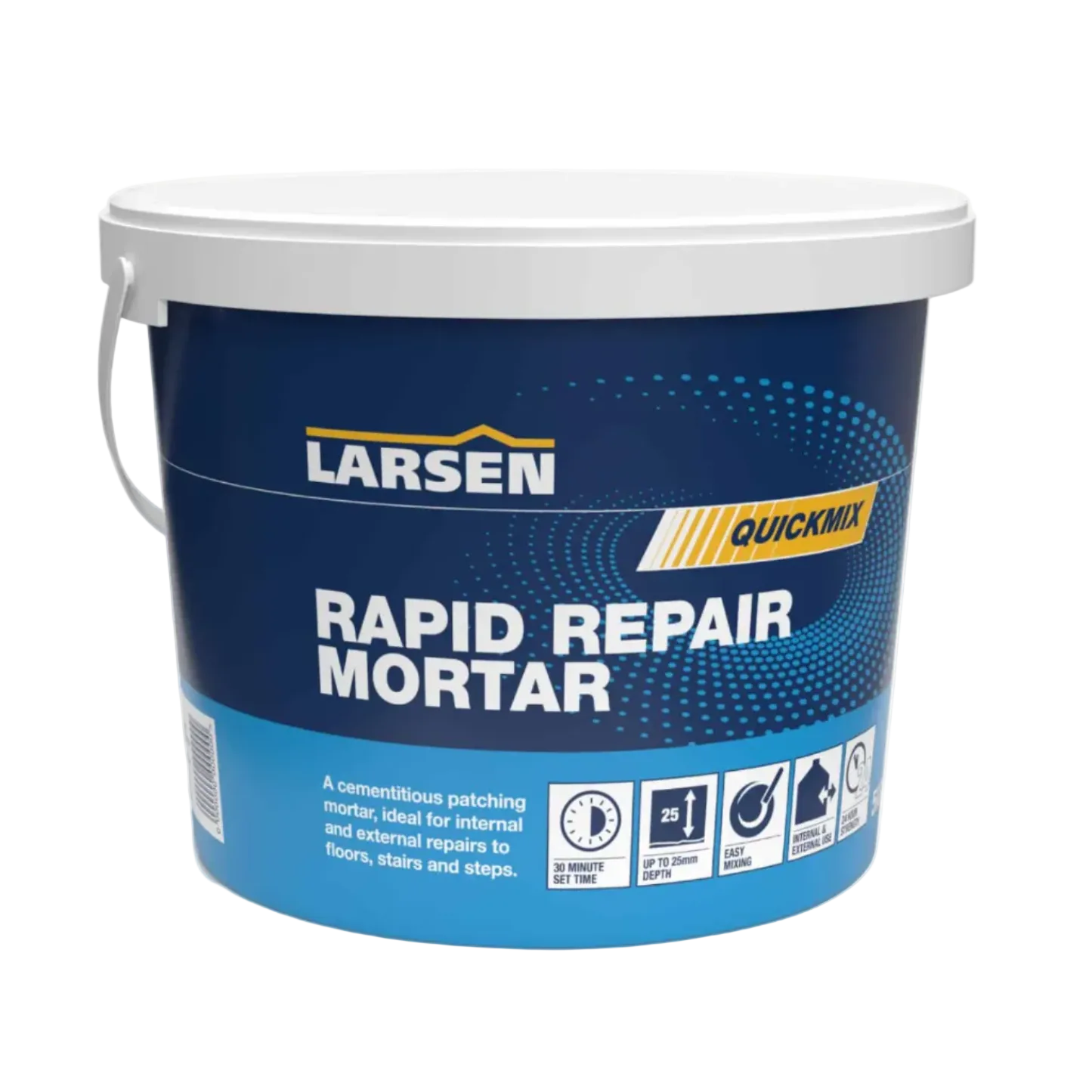 Larsen Quickmix Rapid Repair Mortar small-bag — main packshot of the polymer-modified fast-curing patch repair mortar.