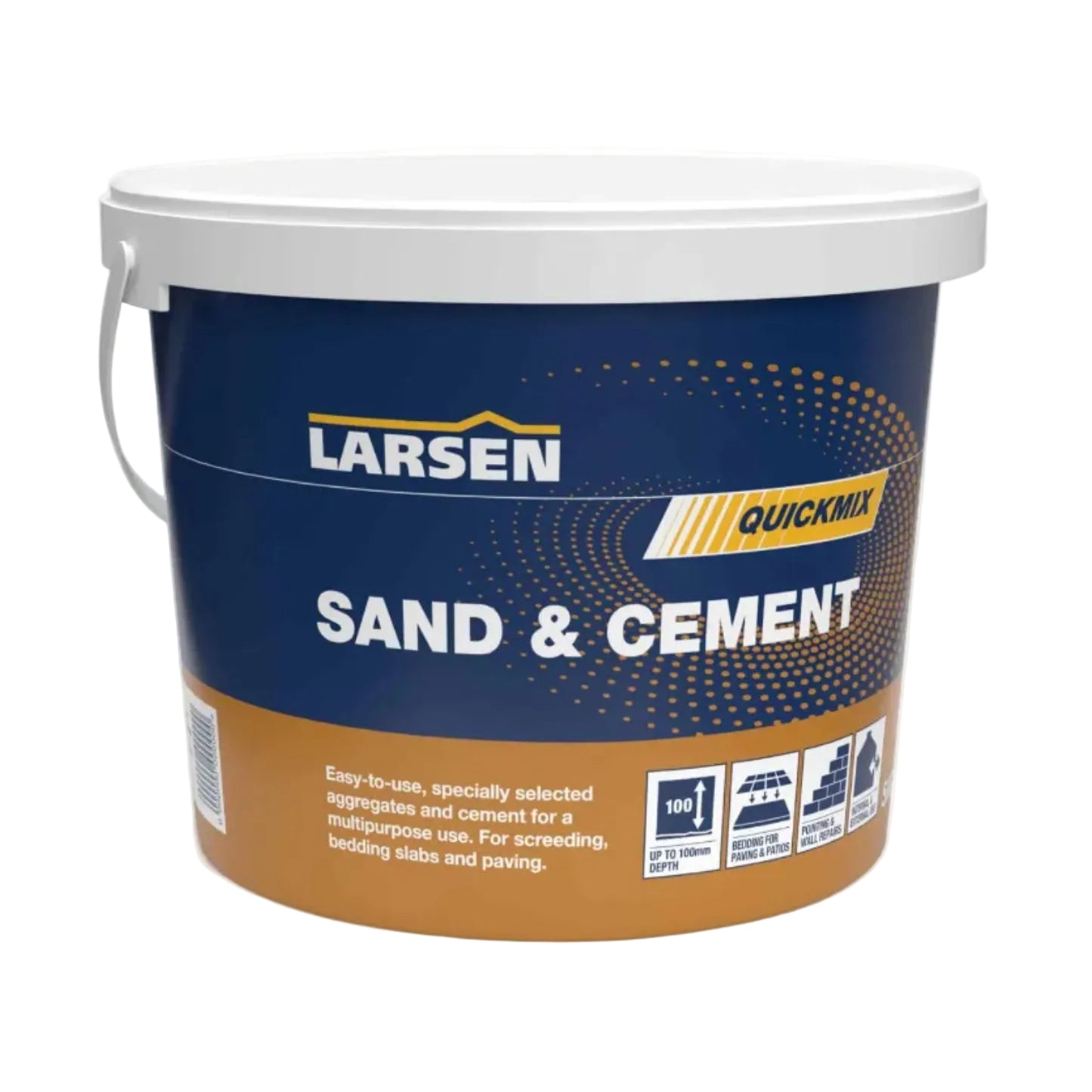 Larsen Quickmix Sand & Cement small-bag pre-mixed mortar — main packshot of the pre-blended sand and cement compound.