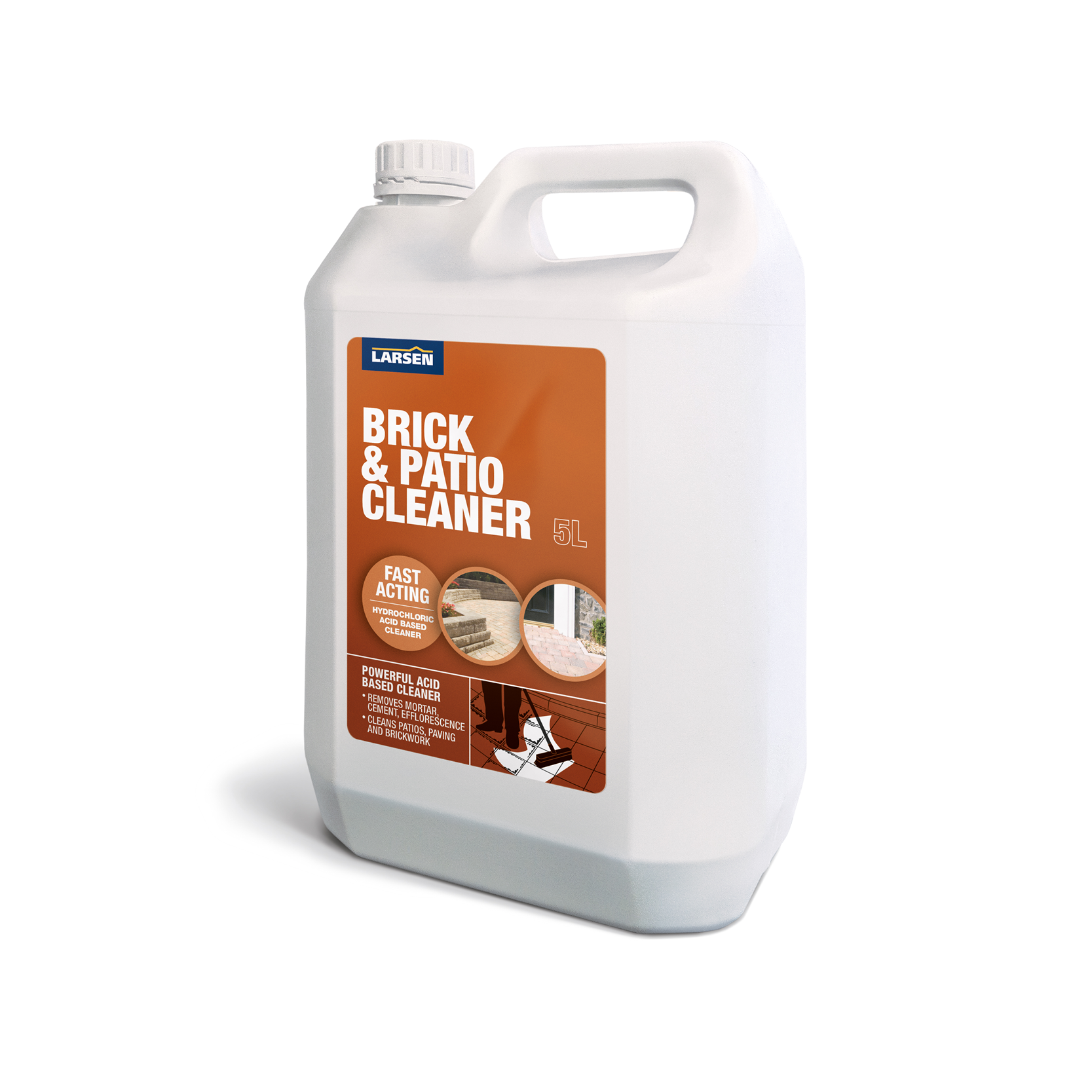 Tub of Larsen Brick & Patio Cleaner — main packshot of the acid-based external cleaner for removing cement residue and efflorescence.