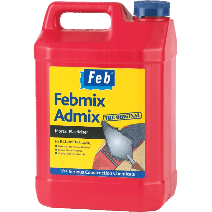 5 litre bottle of Febmix Admix The Original — main packshot of the long-standing liquid mortar plasticiser and workability admixture.