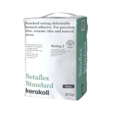 Kerakoll Setaflex Standard Set S1 grey tile adhesive 20kg bag — flexible cement-based adhesive for ceramic, porcelain and natural stone