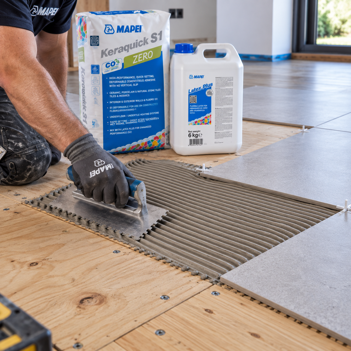 Mapei Keraquick S1 Zero and Latex Plus used to tile over screw-fixed plywood flooring