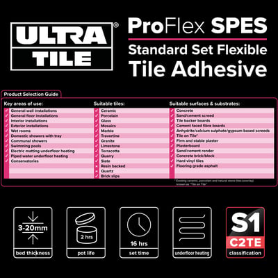 Ultra Tile Fix ProFlex SPES Standard Set Flexible S1 Tile Adhesive White 20kg - Launch Deal!