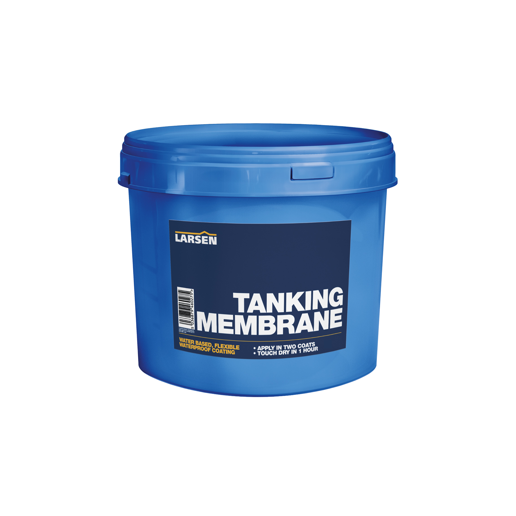 Tub of Larsen Tanking Membrane Paint — main packshot of the ready-mixed brush-applied wetroom waterproofing membrane.
