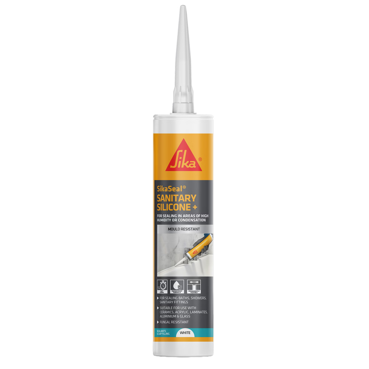 SikaSeal Sanitary Silicone+ anti-mould bathroom sealant white 295ml cartridge