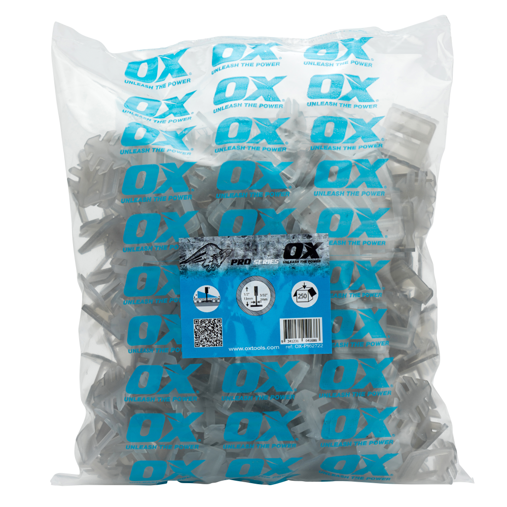 OX Pro Levelling Spacers — alternative angle of the second joint-width variant showing the back-of-pack detail.