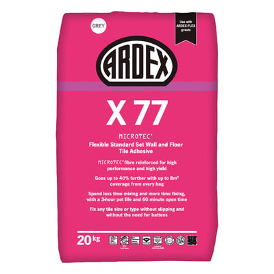 Ardex X77 Microtec Fibre Reinforced Flexible Standard Set S1 Tile Adhesive Grey 20kg