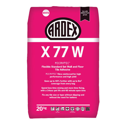 Ardex X77 W Microtec Fibre Reinforced Flexible Standard Set S1 Tile Adhesive White 20kg